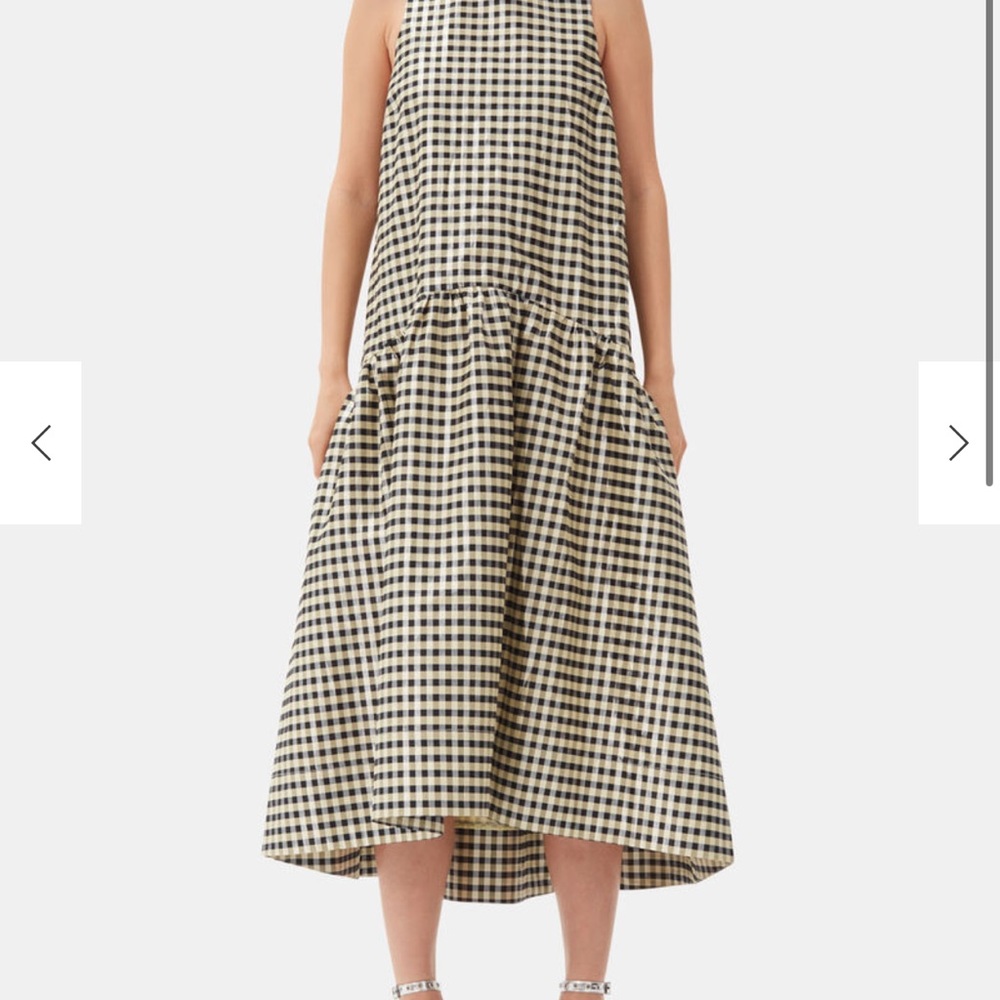 GANNI Shiny Check Jacquard Midi Dress